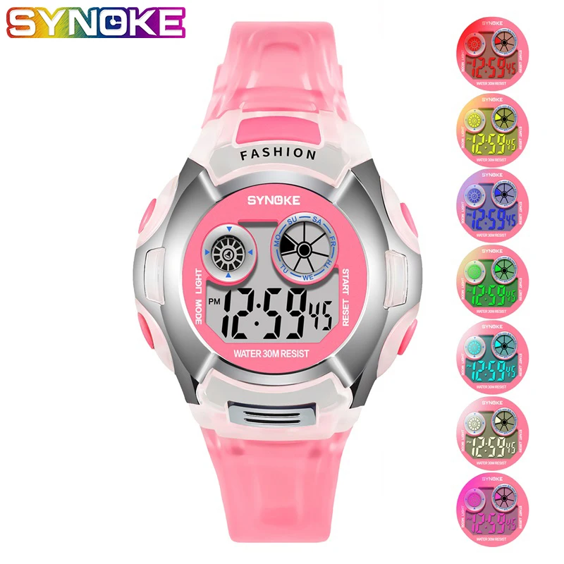 

SYNOKE New Boy Watch Girl Wrist Watch Comfortable Kids Digital Sports 3Bar Chronograph Fashion Casual Colorful Watches