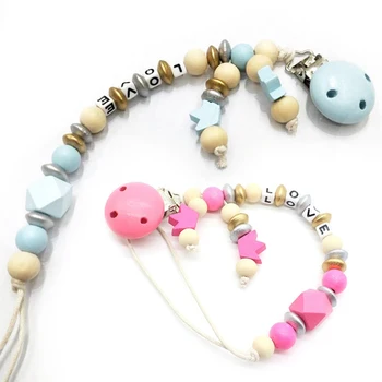 

1PCS Silicone Beads Baby Pacifier Clips Chain Nipple Pacifier Chain Holder Letter Charms Teether Toys Anti-Drop Chains