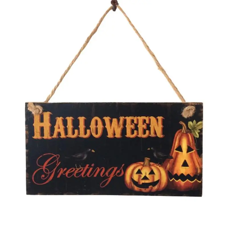 

1pc Wooden Plate Happy Halloween Hanging Board House Party Plaque Halloween Decoration