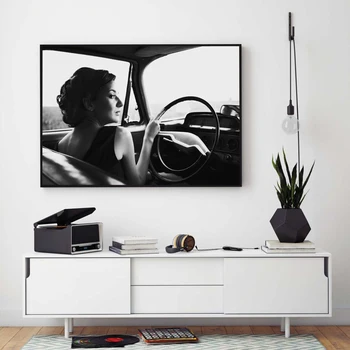 

Surreal Concept Man with Cloud Canvas Painting Print Black White Drive Girl Hat Hands Poster For Living Room Wall Pictures Decor