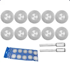 Disques de coupe en diamant pour Mini perceuse, 10 pièces + 2 pièces, mandrin pour nettoyeur de carreaux Dremel, outil de coupe de points de beauté 