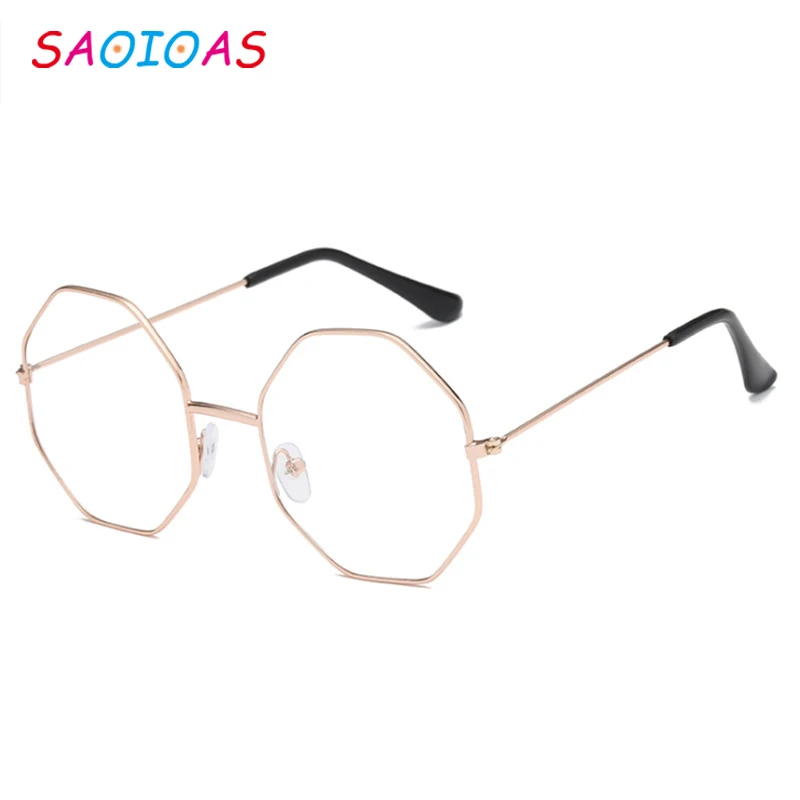 SAOIOAS, модные дизайнерские винтажные большие шестигранные очки, Ретро металлическая оправа, прозрачные линзы, очки Oculos, художественные очки - Цвет оправы: B14