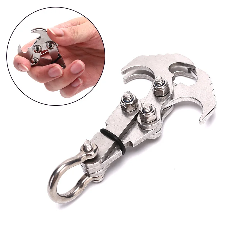 Outdoor Stainless Steel Gravity Grab Survival Folding Grappling Hook Climbing Claw Carabiner Key Chain Car Traction Rescue EDC