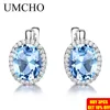 UMCHO Nano Sky Blue Topaz Gemstone Clip Earrings For Women Genuine 925 Sterling Silver Earrings For Women Romantic Fine Jewelry ► Photo 2/6