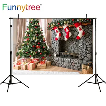 

Funnytree background for photo studio Christmas tree decoration fireplace snow winter gift photography props backdrop photozone