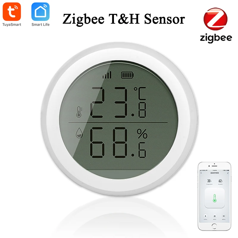 

Tuya Zigbee Smart Temperature And Humidity Sensor With LED Screen Display Battery Supply For Zigebee Smart Home Securuty