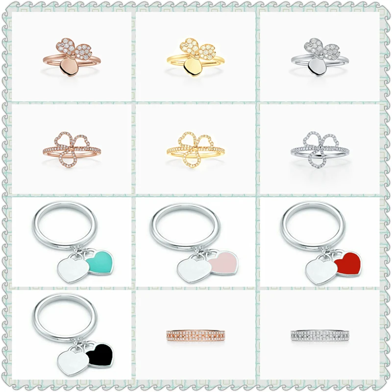 

S925 Sterling Silver Rings,Paper Flower Double LOVE Heart High Quality 1:1 With Logo,Valentine's Day Gift,Women Jewelry