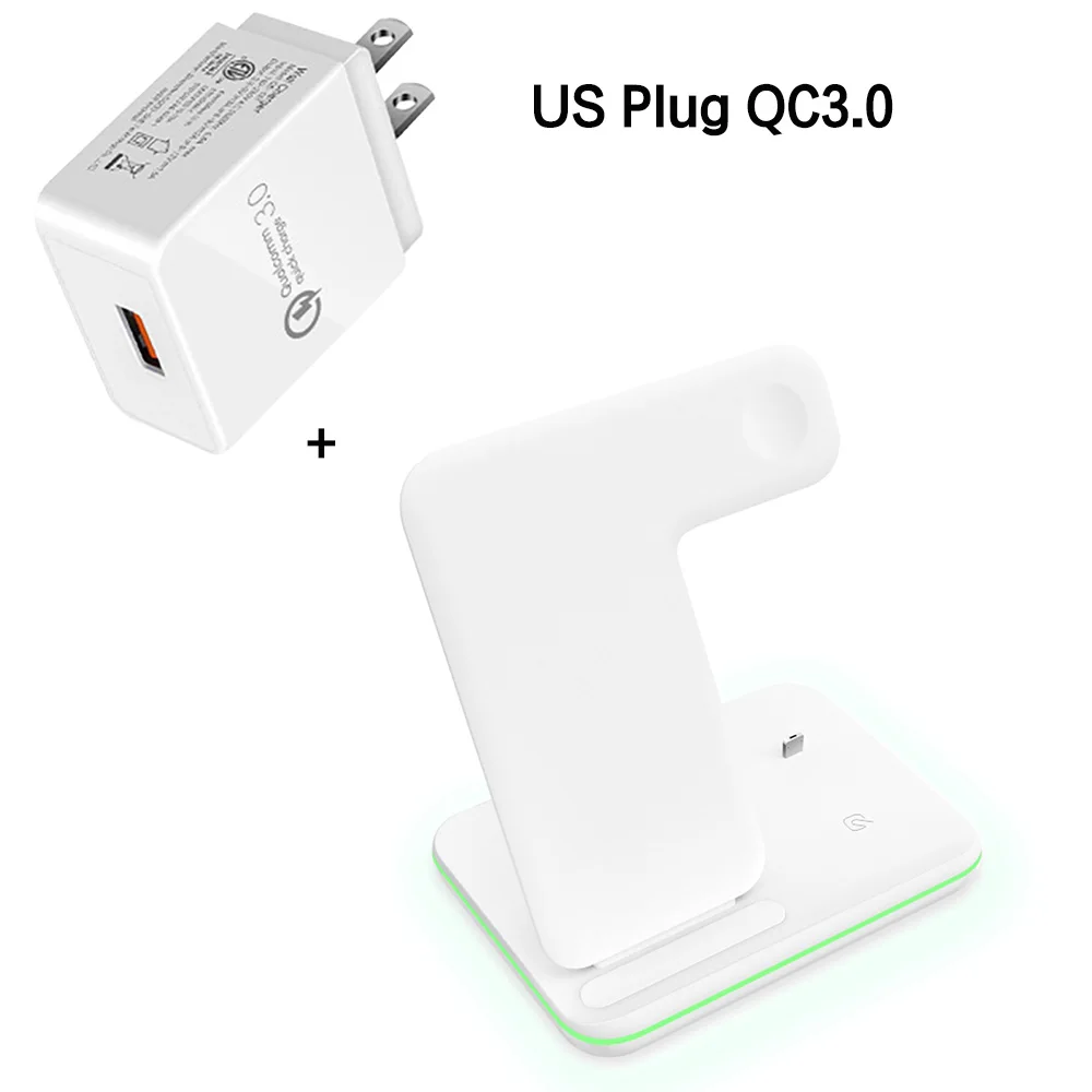 Qi 15W Wireless 3 in 1 Stand Station Charger For Apple Watch 5 4 3 2 Iphone 11 Pro Max XS MAX XR 8 Plus X Iwatch Airpods Pro 1 2 - Тип штекера: White US Plug