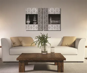 

Beautiful Pattern Art Canvas Painting Lake Landscape and City Scenery Spray Painting 2 Pieces/set for Living Room Decor