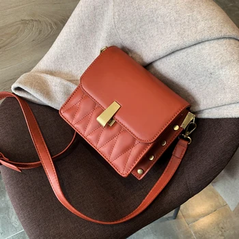 

Fashion Ladies Small Square Bag 2020 New Simple Wild Girl Shoulder Bag Pu Leather Diamond lattice Bag Lock Tide Bag Diagonal Bag