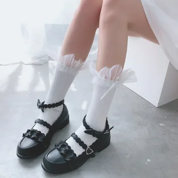 

Lolita Girl Female Socks Japanese New Sweet Mesh Yarn Big Lace Bow All Cotton Pile Pile Sock Lolita Girl Female Socks Cute