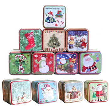 

2021 New Year Santa Crutch Christmas Tin Candy Box Tinplate Storage Case Small Rectangular Christmas Iron Box For Gift