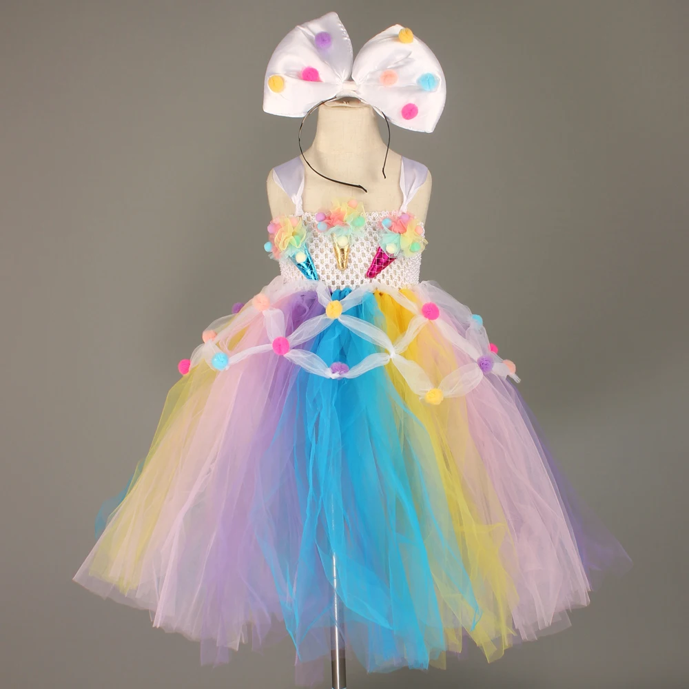 Girls tutu Dress with Headband Christmas Party Candy Girls Kids Ice Cream  Tutu Dress Princess Costume (10)
