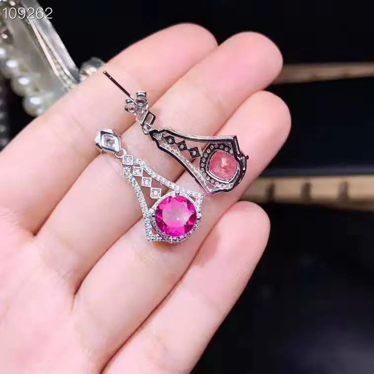925 серебряные ювелирные изделия натуральный розовый Topza серьги женские ювелирные изделия 8 мм