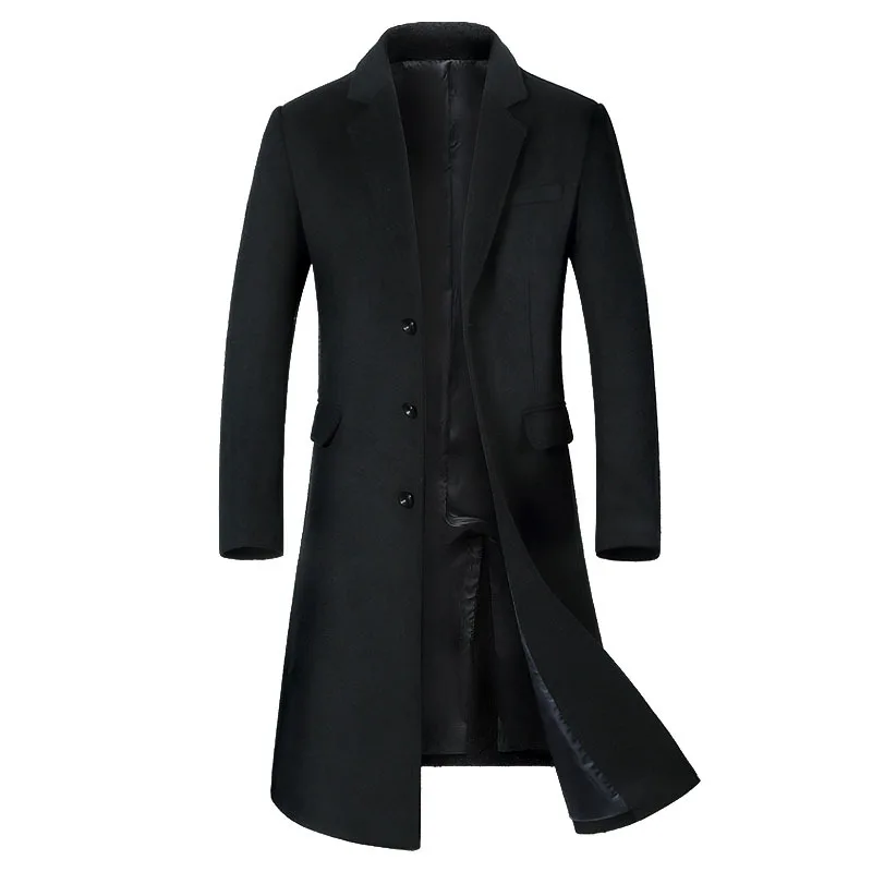 Длинная куртка ниже колена, зимнее мужское шерстяное пальто, Мужское пальто ветровка, мужские пальто, шерстяное пальто для мужчин, длинное Мужское пальто - Цвет: black