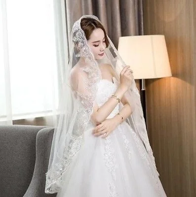 Белый цвет слоновой кости кружева кончик пальца Длина вуаль 1 ярус свадебные аксессуары для вуалей вуаль