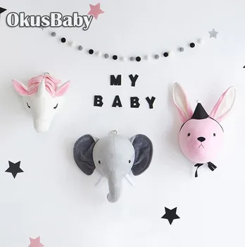 

2020 Creative Nordic Wall Hanging Unicorn Elephant Animal Head Euro Style Plush Toy Doll For Baby Room Decoration Children Gift