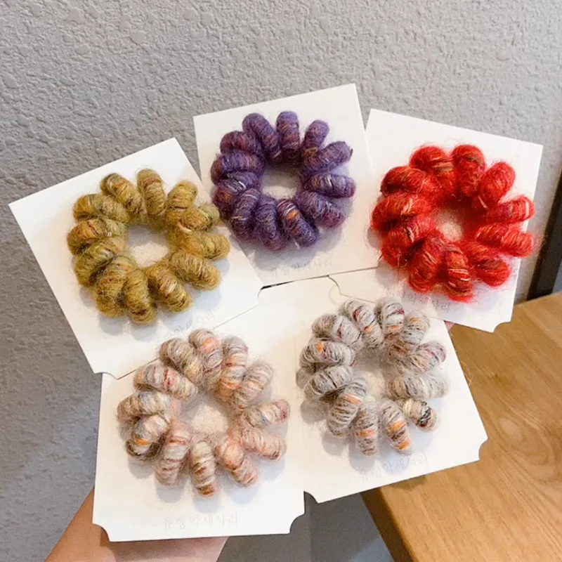 

Xwen Korean Hair Rope Color Wool Mori HAIR BAND HEADBAND Girl Net Red Simple Hair Ornament Headdress Telephone Line Rubber Band