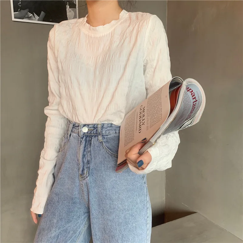 

2019 Autumn New Arrival Korean Style Solid Color Wild Fashion Loose Student Round Neck Long-sleeved T-shirt Free Shipping