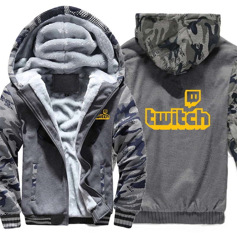 Twitch Channel толстовки с логотипом, зимняя утепленная камуфляжная куртка на молнии с рукавом для мужчин и женщин, флисовая камуфляжная куртка с капюшоном, толстовки