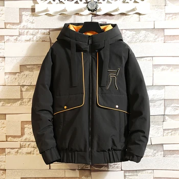 

Winter Jacket Men Fashion Embroidery Casual Thick Warm Cotton Hooded Coat Man Streetwear Wild Hip Hop Loose Jacket Male Clothes