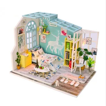 

New hongda Diy Miniature 3D Wooden Doll House Furniture Miniaturas Dollhouse Toys for Children Birthday Gifts Casa
