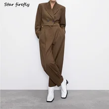 Звезда Светлячок официальный Блейзер брюки два комплекта для женщин Короткий Повседневный костюм пиджак Высокая талия плиссированные широкие брюки костюм