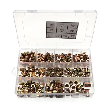 

300 pcs Color-Plated Zinc Steel Rivet Nut Kit Metric and Inch Combination Tool Accessories JS22