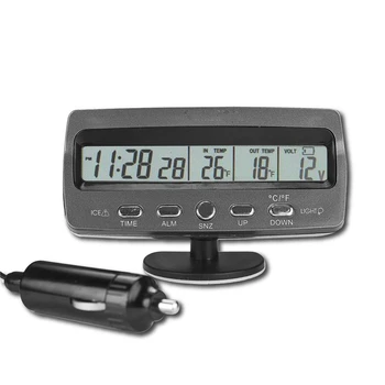 

Car Voltmeter Voltage Monitor Battery Tester Alarm Temperature Thermometer Clock