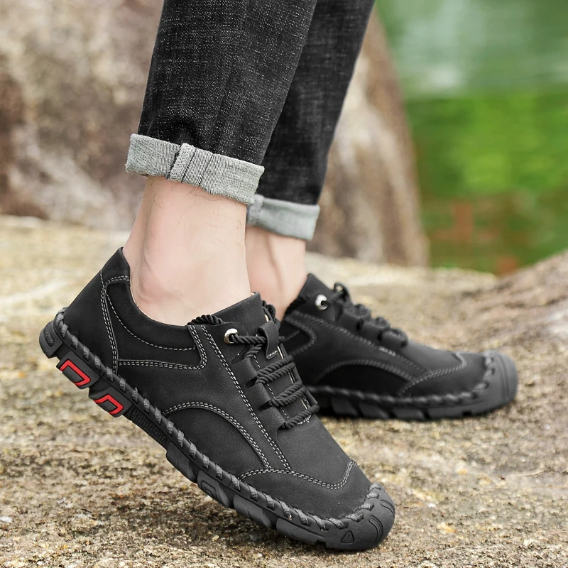 

Classic Men Casual Shoes handmade sewing Lace-up Men Boat Shoes suede leather breathable Comfortable Quality Flats Man Shoes