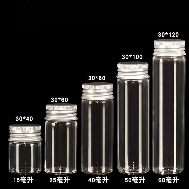 5PCS 15/20/25/30/35/40/50/60/80/110ml Glass Bottles Vials Jars with Screw Cap DIY Wedding Home Decor Storage Spice Bottles Jars 2