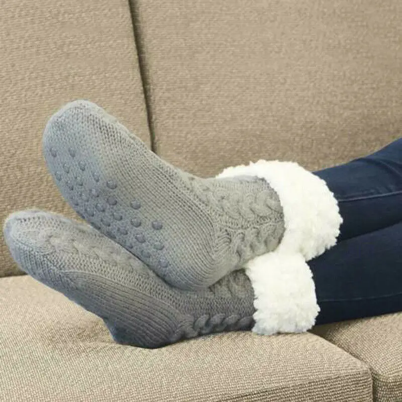 Зимние женские толстые уютные пушистые шерпа с флисовой подкладкой теплые нескользящие носки-Тапочки