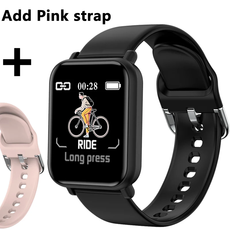 Add a pink strap Смарт-часы для мужчин и женщин, измеряющие кровяное давление, мужские Т-часы, водонепроницаемые IP67 кислородные Смарт-часы для Android IOS - Цвет: Add a pink strap