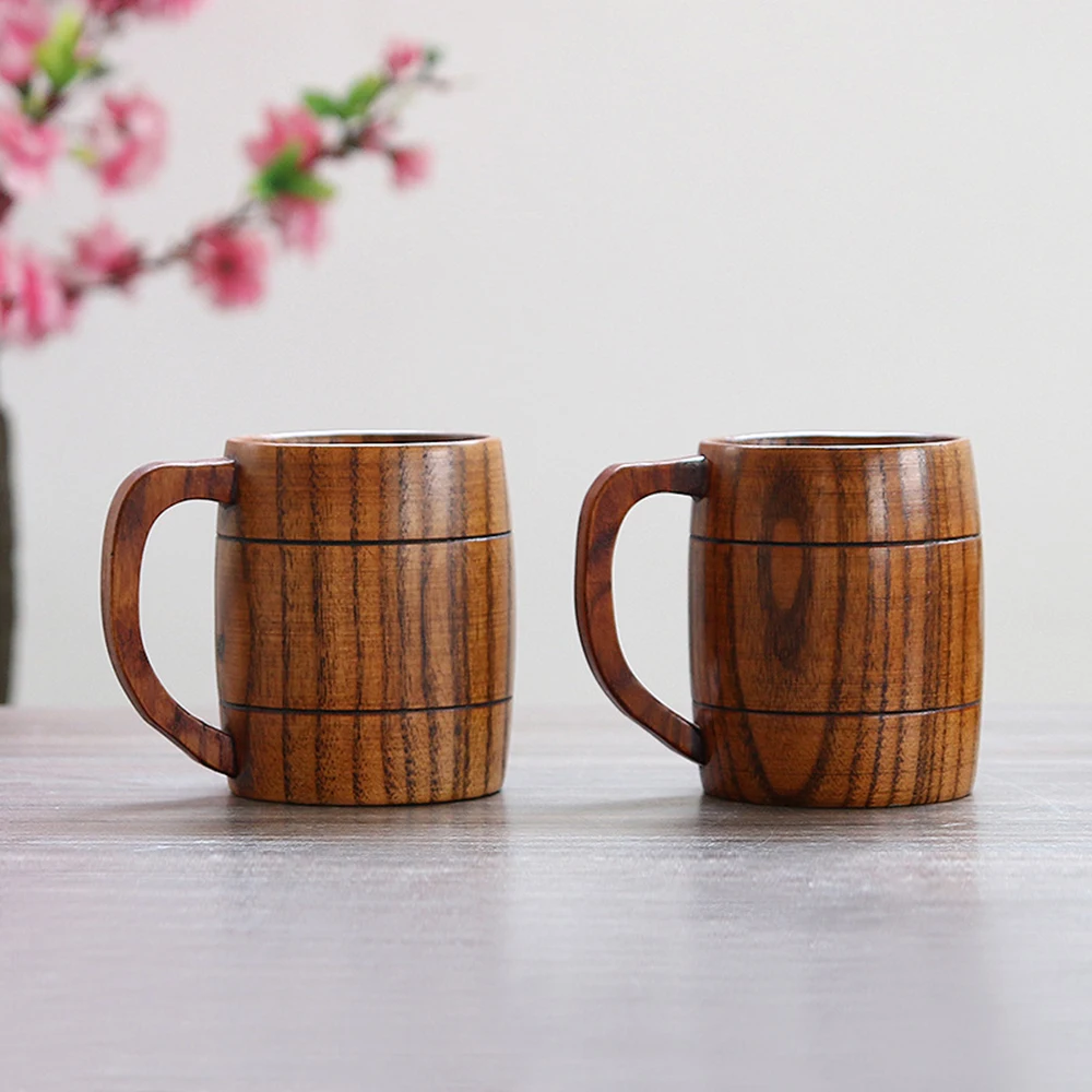 Vintage Wood Varnish 350ml Capacity with Handle Classic Tea Beer Coffee Cup Japan South Korea Whole Wood Cup Wide Practical Cup