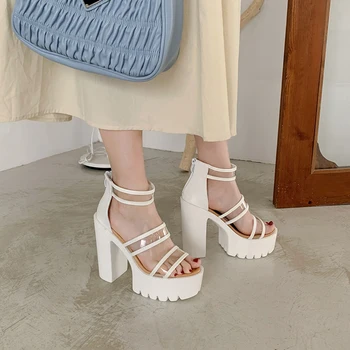 

women shoes sandles block heel shoes chunky women casual sandals high heels gladiators white sandals women punk shoes YMB192