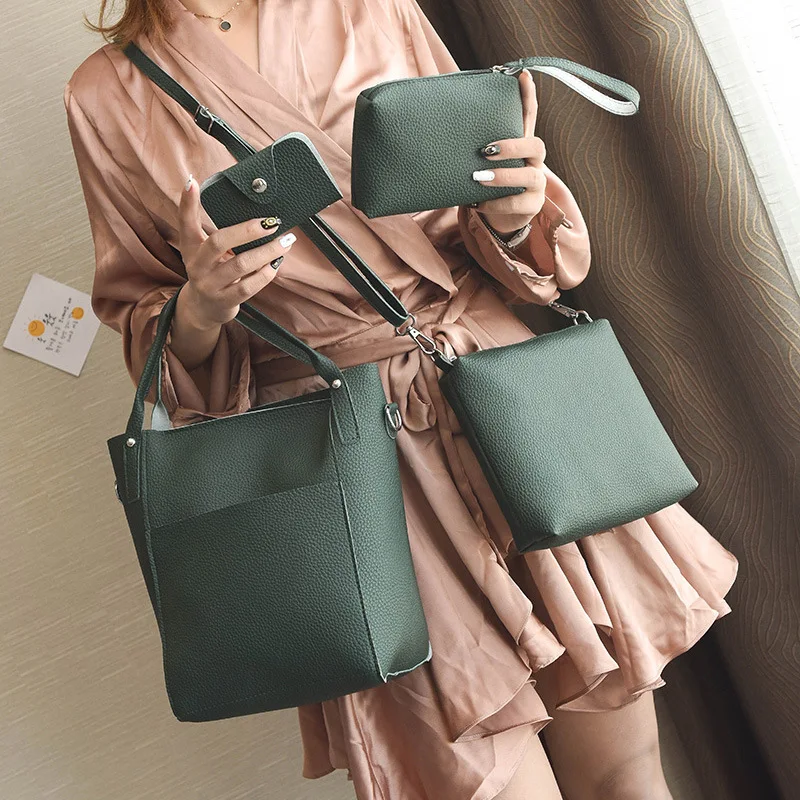 

WOMEN'S Bag Four-piece Set Different Size Bags Korean-style Simple Embossed Leather Women's Handbag Bag Fashion Bucket Versatile