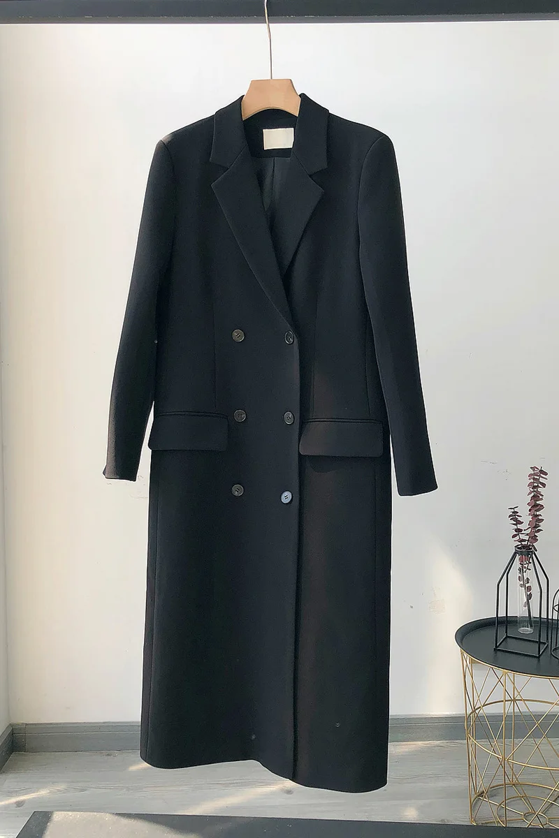 Высококачественные осенние женские пальто классические свободные длинные черные куртки