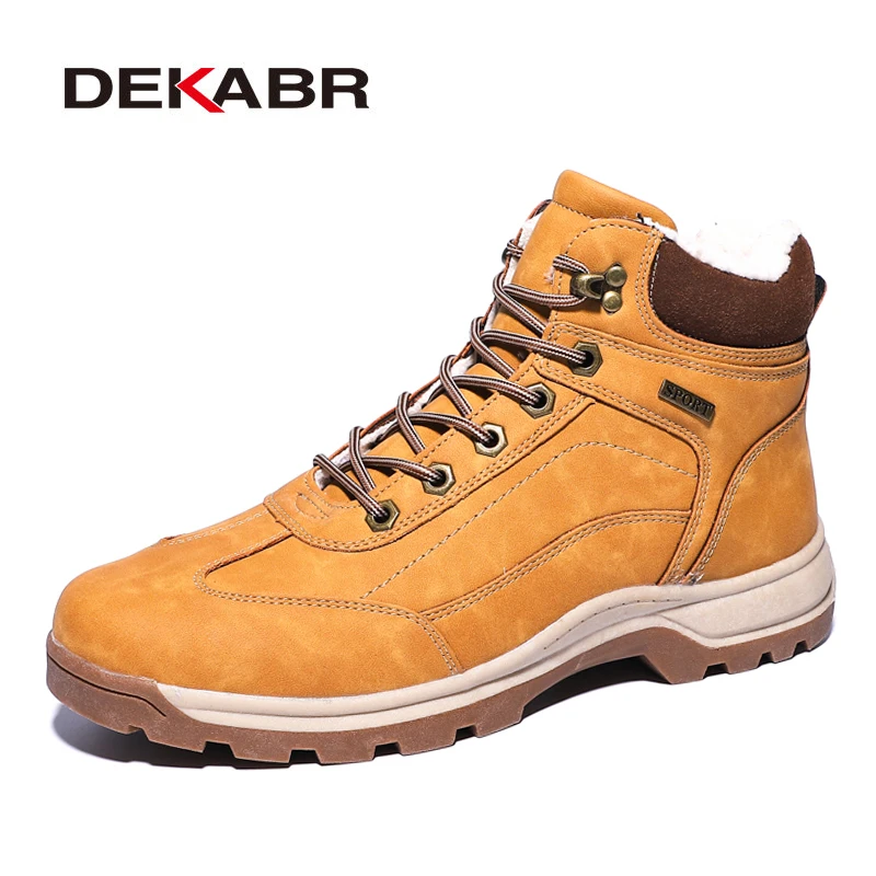 Baratos DEKABR marca de cuero genuino otoño invierno cálido piel botas de nieve clásicas botas de moto para hombre Botas altas de tobillo para hombre