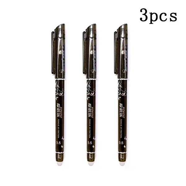 3 pcs black 20 шт./партия Волшебная стираемая ручка для заправки стержня 0,5 мм офисная гелевая ручка моющаяся ручка синяя черная красная чернильная ручка школьные канцелярские принадлежности - Цвет: 3 pcs black