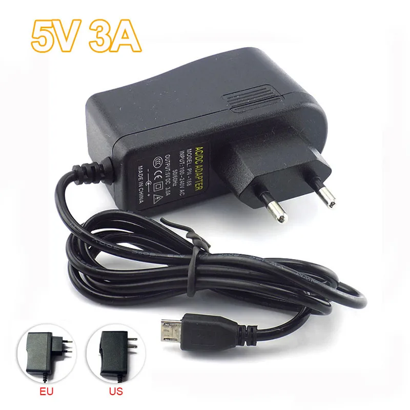

5V 3A Micro USB AC to DC Power Adapter supply US EU Plug Iuput 100V-240V Converter adapter Output DC 3000mA for Raspberry Pi G16