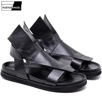 

2019 Italy New Summer Men Gladiator Beach Sandals Casual Genuine Leather Personality Open Toes Thick Platform Shoes Male Sandals