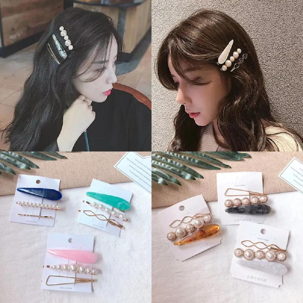 

3pcs/set Korea Chic Imitiation Pearl Hairpin Irregular Metal Gold Acrylic Hair Clips For Women Styling Tools Hair Accessories