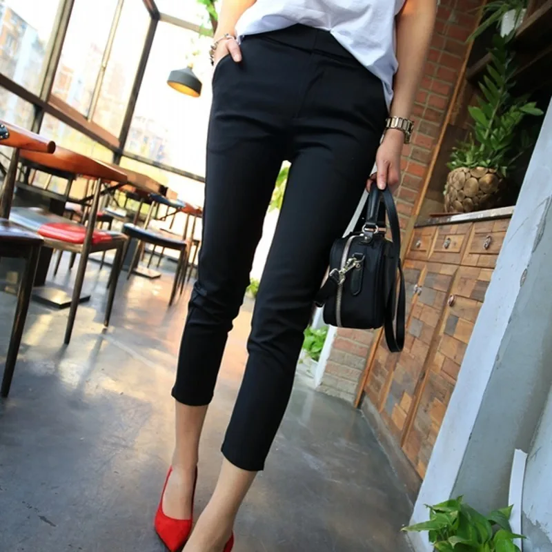 

Hot Sale Spring Summer Thin Womens Ankle Length Pencil Pants Slim Fit Stretch Cotton Blends Office Ladies Casual Suit Trousers