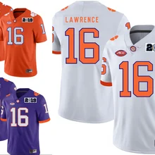 Мужская футболка Clemson college 16 Trevor Lawrence, белый, фиолетовый, оранжевый, сшитая, размер S-3XL