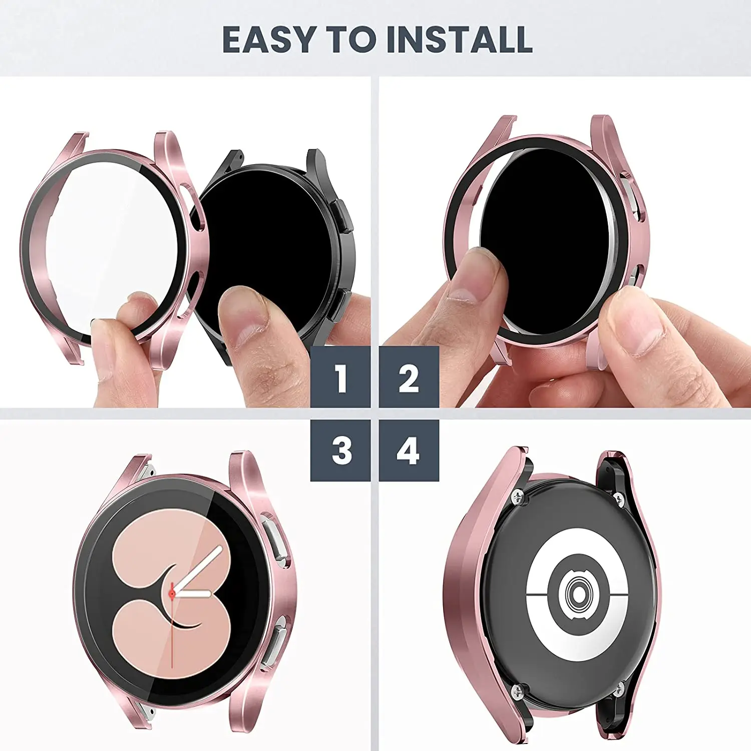 Tempered Glass+Matte Watch Cover for Galaxy Watch 4 Case 44mm 40mm，Bumper Full Screen Protector for Samsung Galaxy Watch4