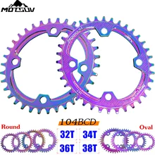 Motosuv bicicleta estreita ampla corrente 104bcd galvanoplastia colorido mtb 32t 34t 36t 38t redondo oval positivo negativo roda dentada