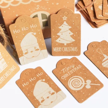 

50/200Pcs Set Christmas Kraft Paper Gift Tags Scallop Label Luggage Blank + Strings For Xmas Party