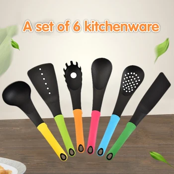 

6pcs/set New Nylon Cooking Utensils Set Non-stick Flat Spatula Soup Colander With Stand Rack Holder Kitchenware For Cooking Tool