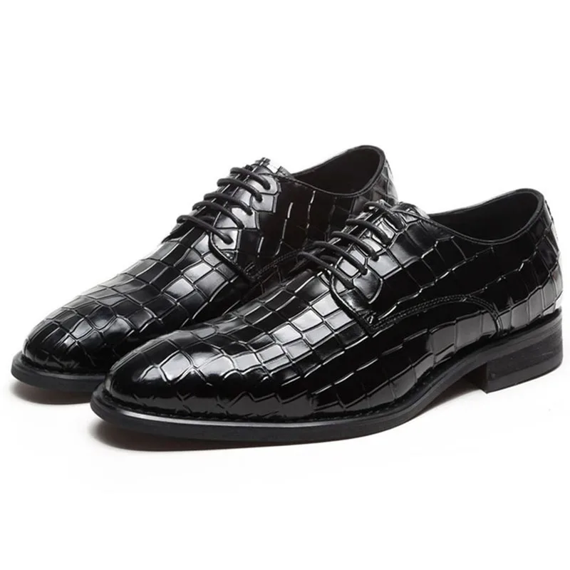 Genuine Leather Men Dress Formal Shoes Business Wedding Shoe Brogue Party Large Sizes Black Wine Red Slip On New Fashion