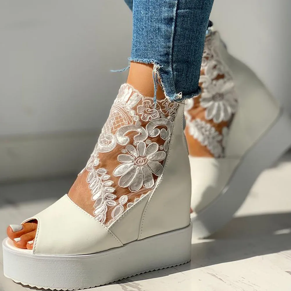 

SARAIRIS 2020 Dropship Wedge High Heel Sandals Leisure Lace Upper Peep Toe Summer Boot Zipper Gladiator Casual Women Shoes Woman